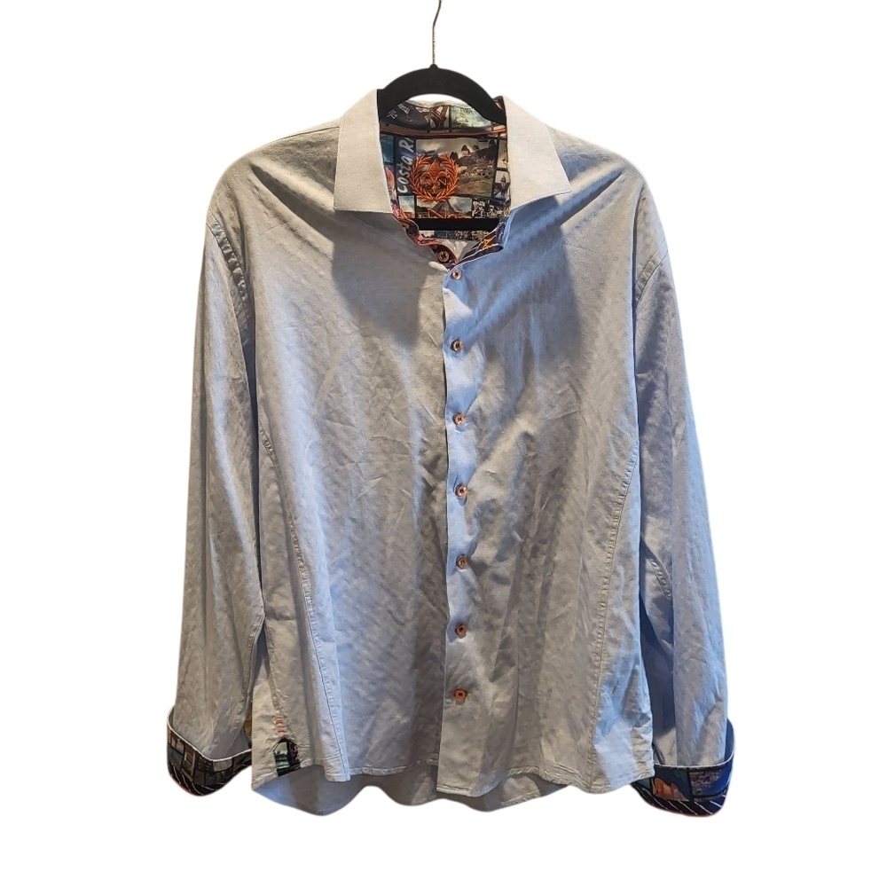 Au Noir Men’s Light Blue Long Sleeve Button Up Flip Cuff Shirt Size 5 (XL)